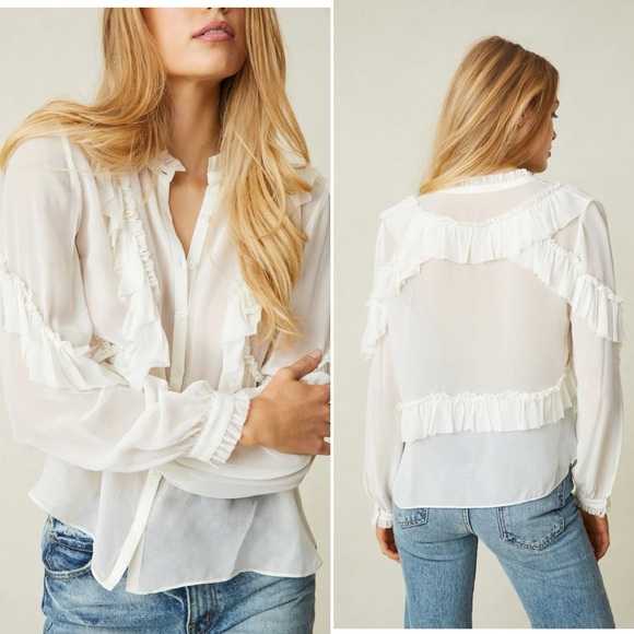 LoveShackFancy Jelena Silk Blouse in Antique White XS $395 - Picture 2 of 16